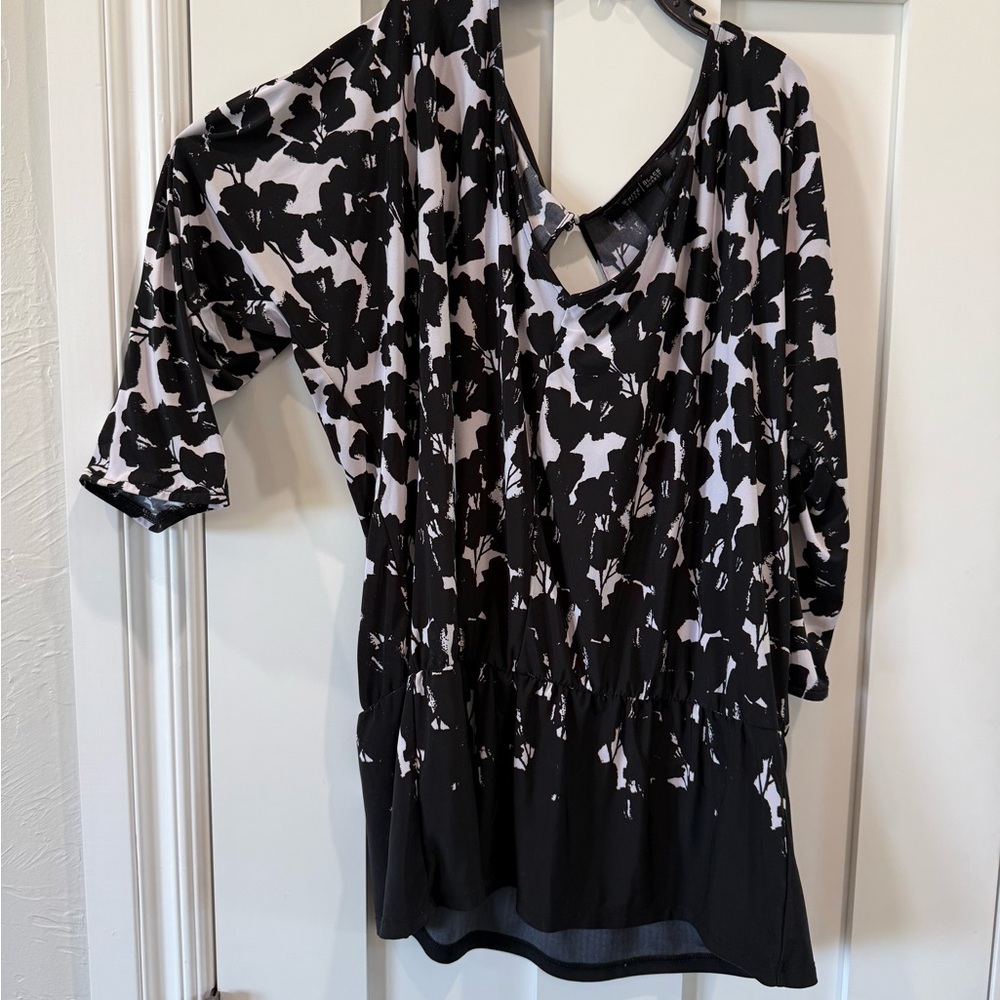 White House Black Market Floral Black and White Blouse
